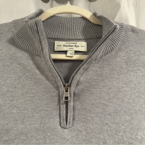 Hawker Rye Men's Cashmere and Cotton Gray 1/4 zip Sweater - Picture 5 of 6